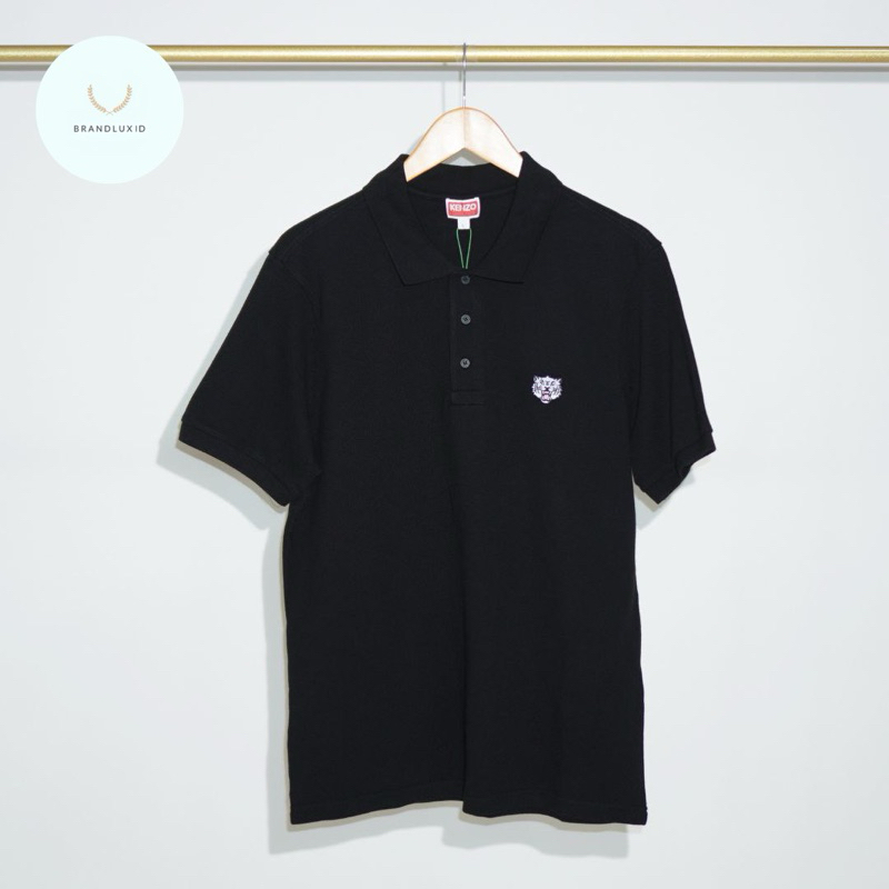 Kenzo ‘Kenzo Happy Tiger’ Embroidered Slim Polo Shirt In Cotton Black