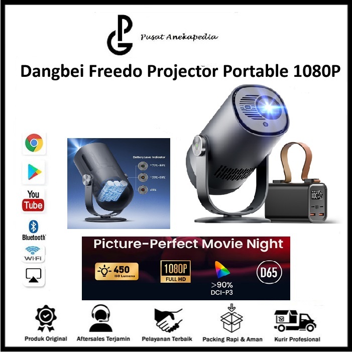 Dangbei Freedo Portable Projector 1080P Netflix - Freedoo Proyektor 450 ISO Lumens 180-inch Display 