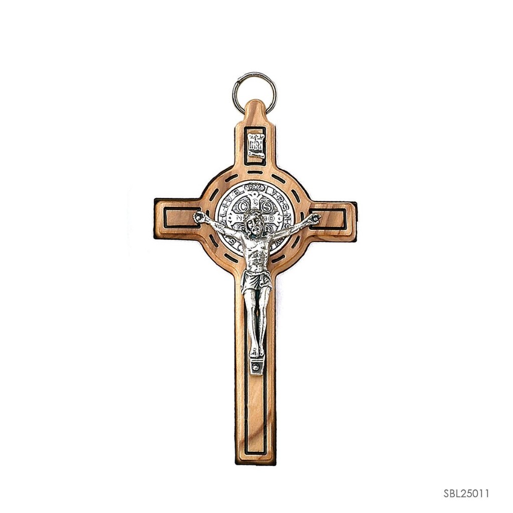 Salib Bandul Kayu Olive  St.Benedict  Katolik