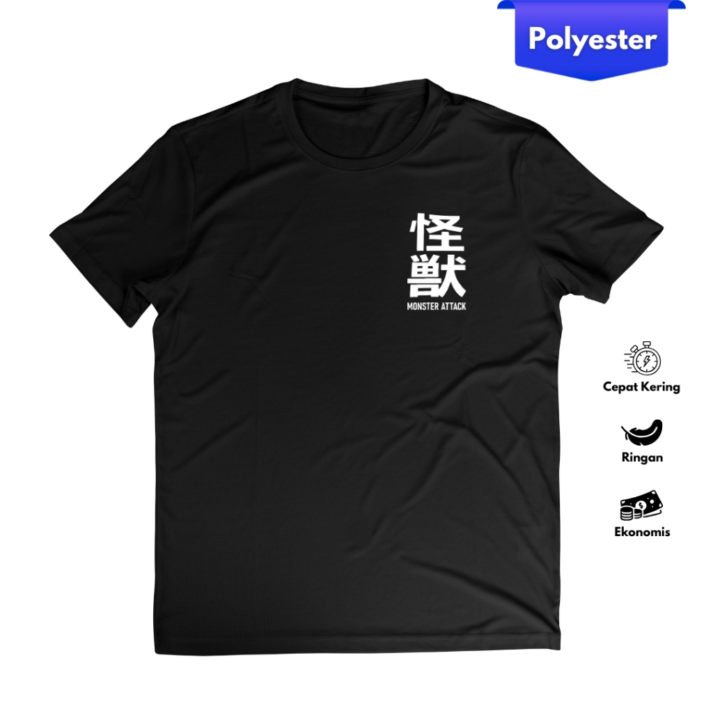 Baju Anime Kaos Distro Motif Tulisan Jepang | MONSTER ATTACK | Warna Hitam | Unisex Dewasa