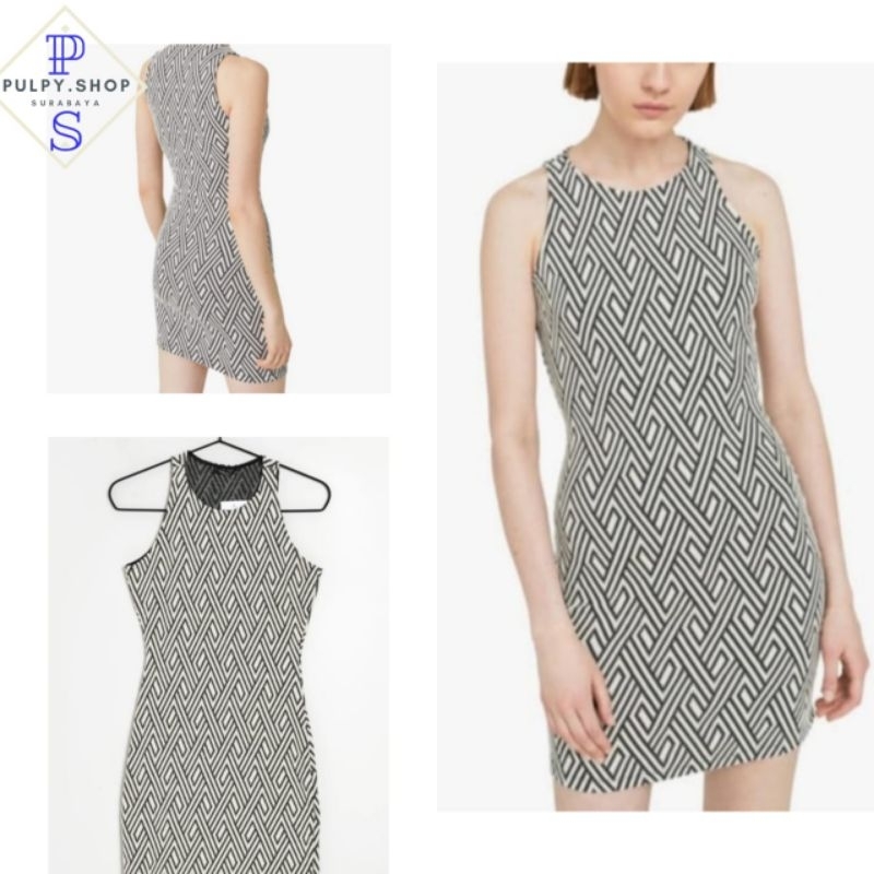 Dress Wanita Kaos Basic Bodycon Sexy Merk Mango Original Hitam Putih Party Gown Premium Bangkok
