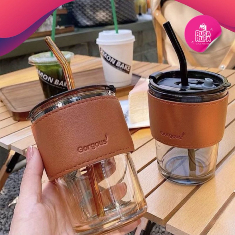 [RR] BOTOL KACA SEDOTAN 2 IN 1 / BOTOL TUMBLER KACA 400 ML / BOTOL SOUVENIR