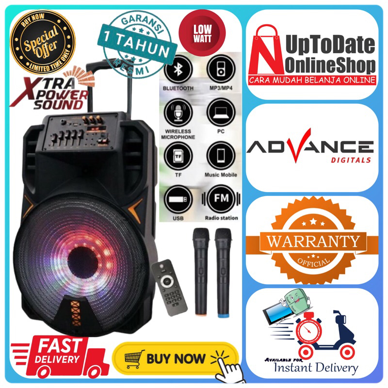 SPEAKER AKTIF ADVANCE K1506 K-1506 K 1506 WIRELESS BLUETOOTH FREE 2 MIC ADVANCE SPEAKER 15INCH MEETI