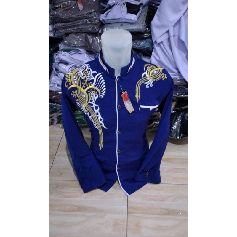 Jasko biru lis putih bordir terbaru