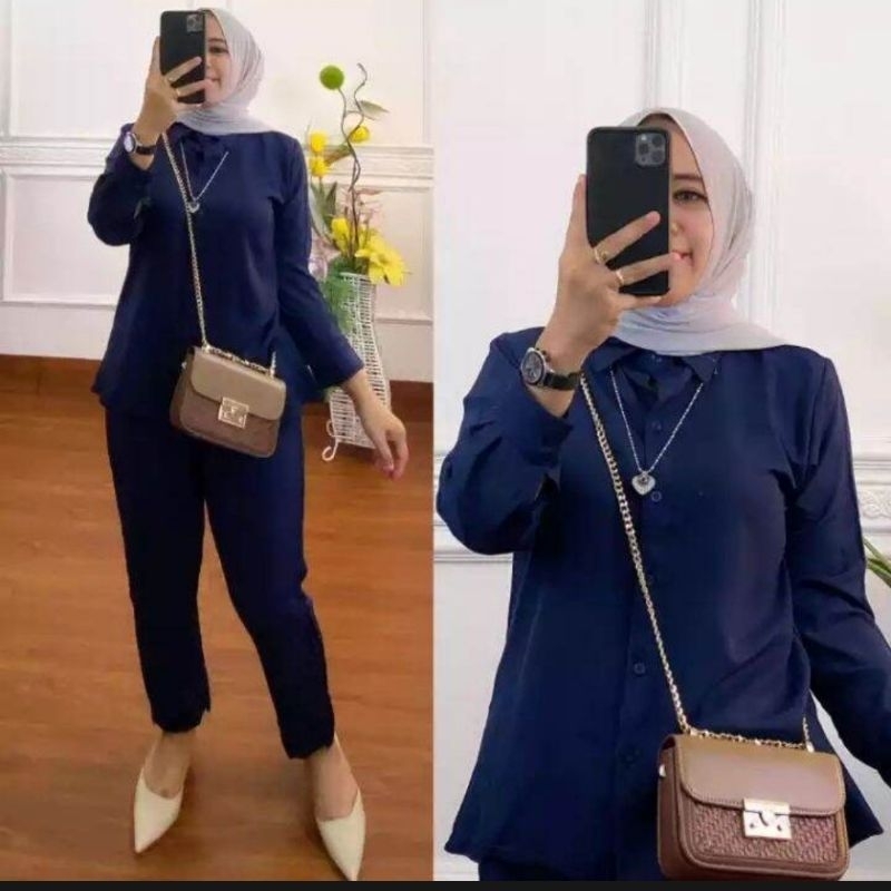 Setelan katun // setelan kemeja // setelan kemeja wanita polos terbaru