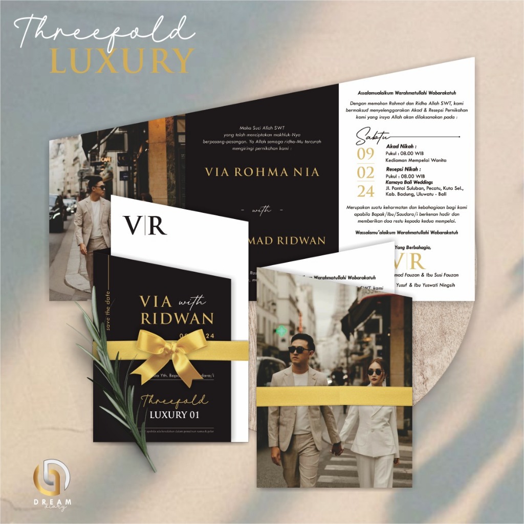 CETAK UNDANGAN PERNIKAHAN MEWAH - UNDANGAN PERNIKAHAN FREE FOTO - UNDANGAN LUXURY THREEFOLD