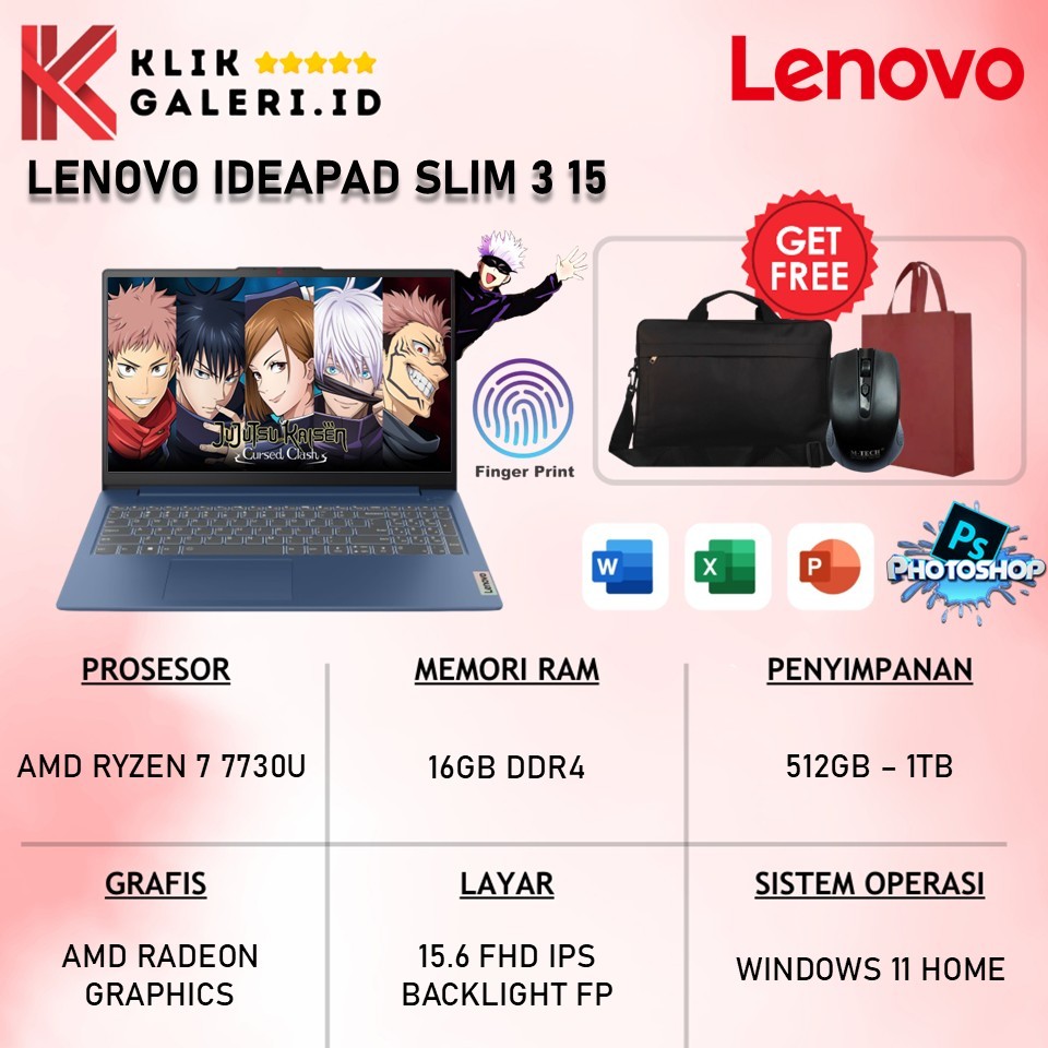 Laptop Gaming Lenovo Ideapad Slim 3 15 Amd Ryzen 7 7730U 16GB 1TB Ssd Full Hd Ips Windows 11 Home