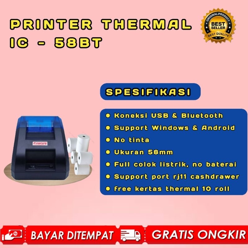 Printer iware thermal 58mm C58T Bluetooth