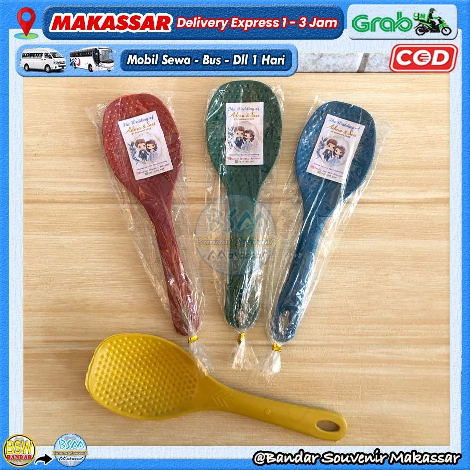 ( isi 50 pcs ) Souvenir CENTONG SENDOK NASI kemas PLASTIK Kartu Ucapan Suvenir Murah Makassar