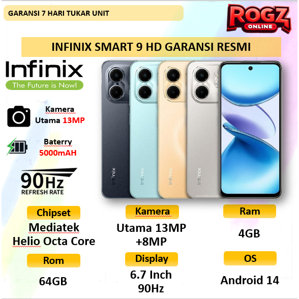 Hp Infinix Smart 9 HD 4GB 64GB - Up to 8GB Extended RAM - 6.7 inch 90Hz Punch Hole Display Helio Oct