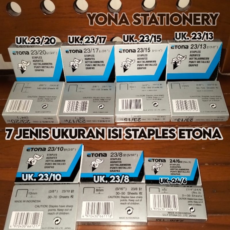 

Isi Staples Etona Ukuran 24/6, 23/8, 23/10, 23/13, 23/15, 23/17 & 23/20 | Tersedia 7 Jenis Ukuran