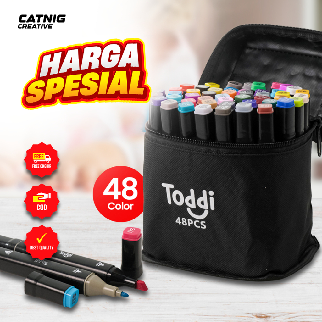 

FREE TAS Spidol 48 PCS Dual Side Fine Art Brush Art Marker Set Spidol Stabilo Warna Warni Toddi