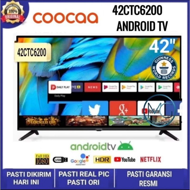 LED TV COOCAA 42 inch 42ct6200 Smart Android Built Netflix Garansi Resmi