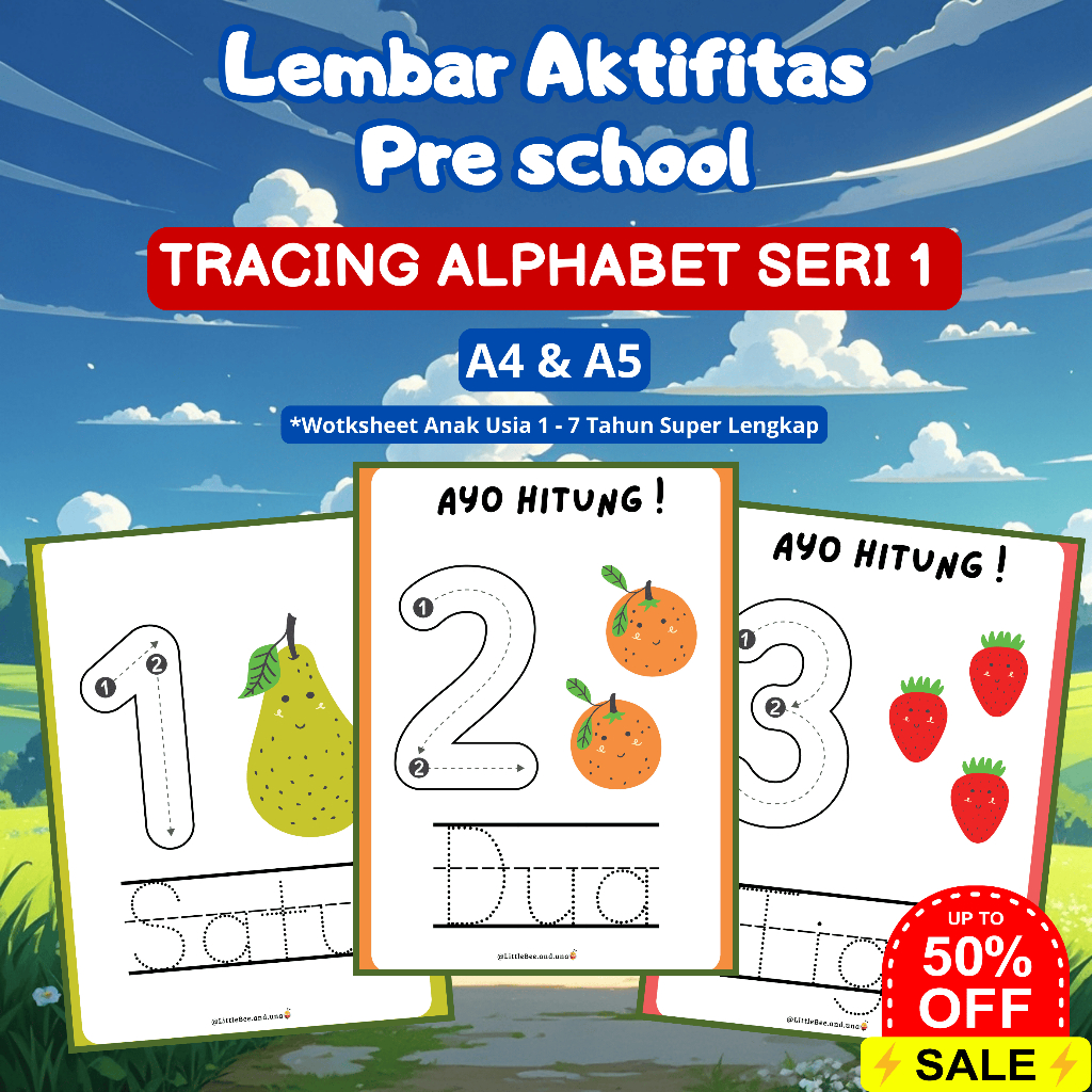 Lembar Kerja Anak Menulis Angka Seri 1 - Worksheet Edukasi Anak PAUD & TK
