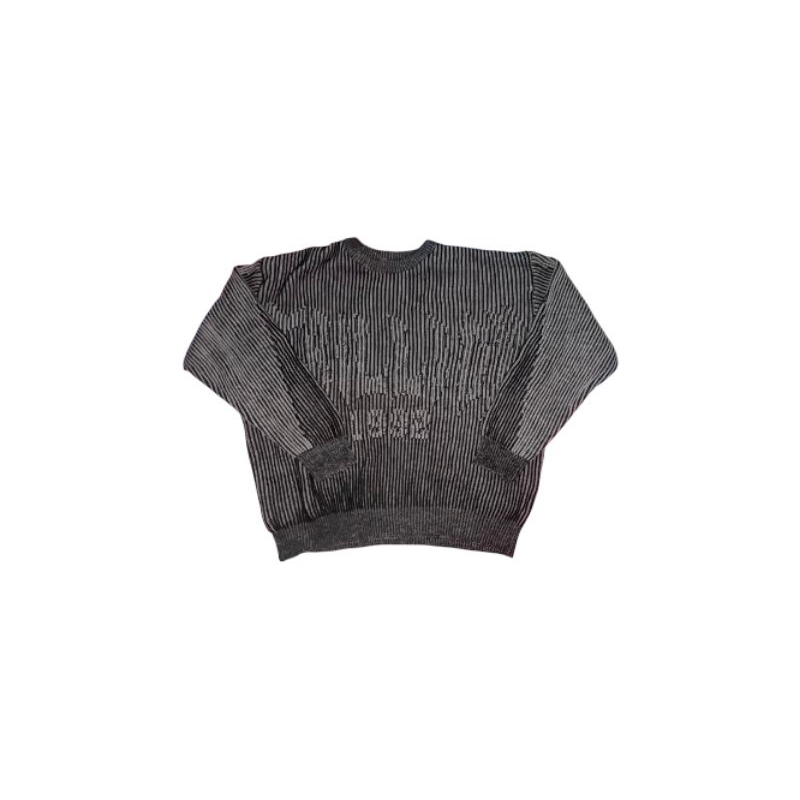 TRILLION  Washable two-tone crewneck graphic knit (BLACK)
