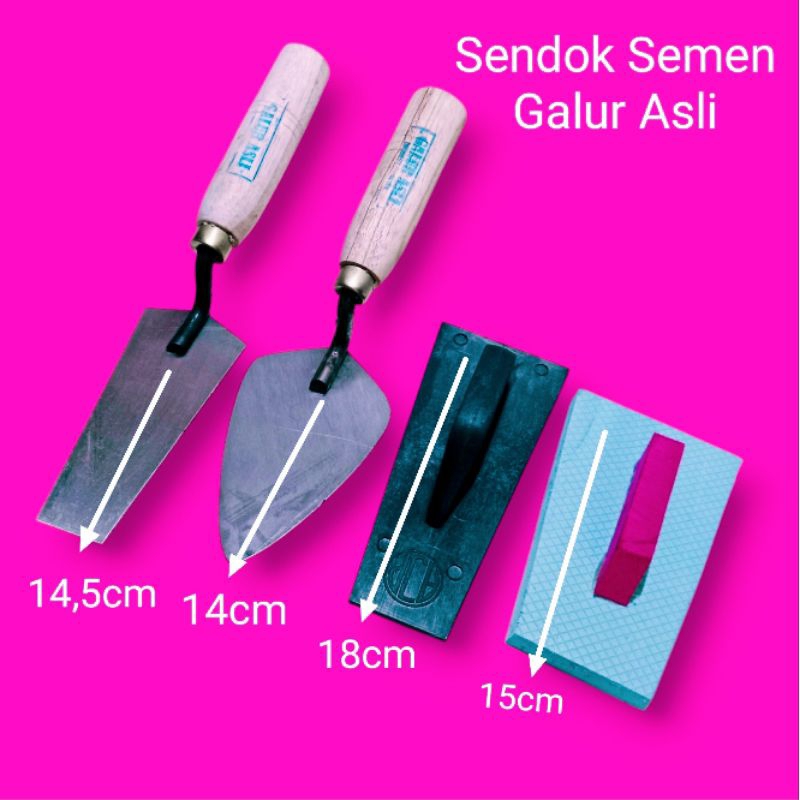 Paket 4pcs - sendok semen galur asli - ukuran 14cm, panjang kotak 14,5cm dan roskam pvc kecil, roska