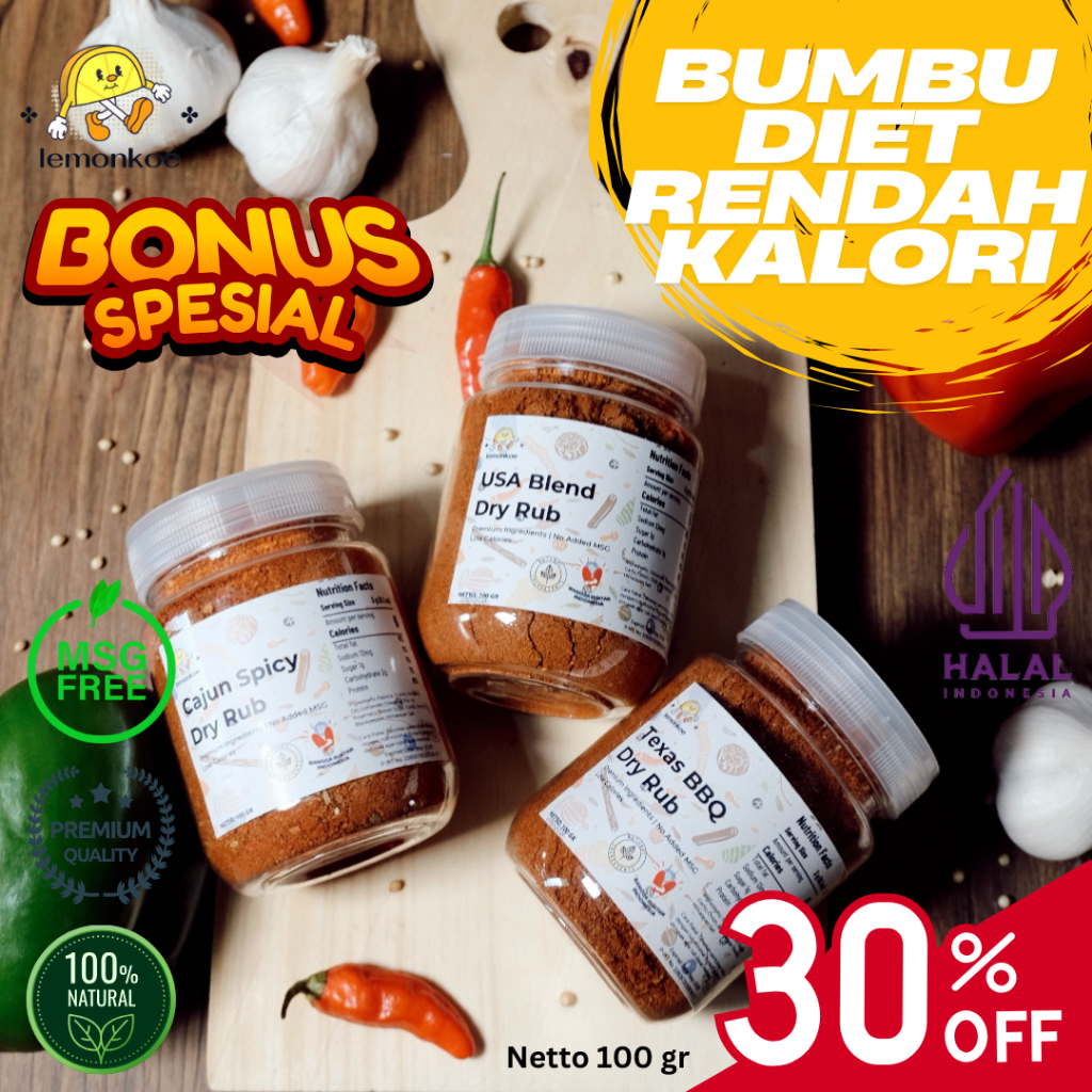 

Lemonkoe Bumbu Diet Marinasi Kering Rendah Kalori Healthy Dry Rub COD Free Ongkir Murah Terjangkau