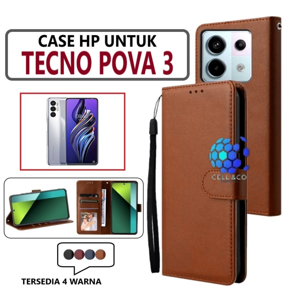 Case Type TECNO POVA 3 FLIP LEATHER WALLET PREMIUM FLIP CASE BUKA TUTUP KESING HP CASING FLIP CASE W
