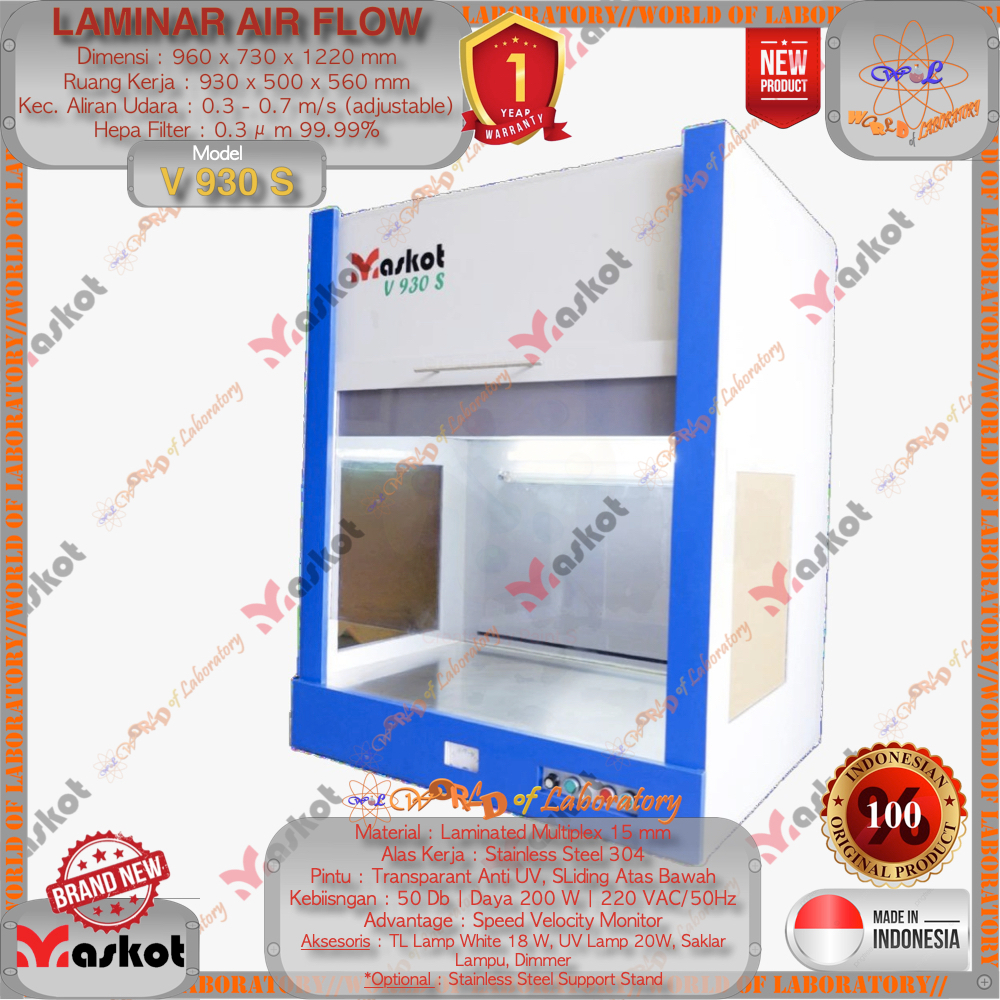 MASKOT Laminar Airflow 930x500x560mm, Model V930S, Garansi 1 Tahun