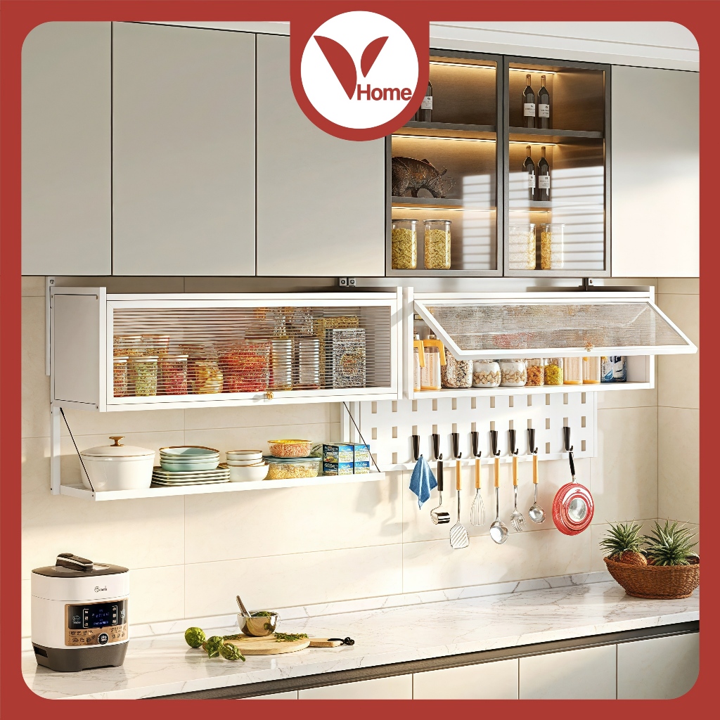 Vhome Lemari Dapur Gantung Lemari Dinding Dapur Rak Bumbu Dapur Dinding Lemari Kabinet Rak Gantung D