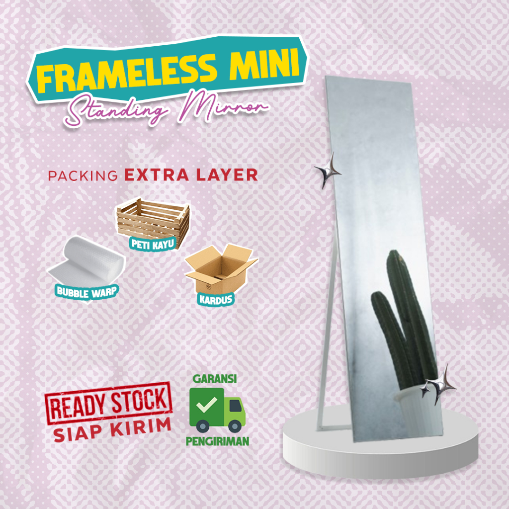 STANDING MIRROR MINI FRAMELESS KOTAK | STANDING MIRROR MURAH
