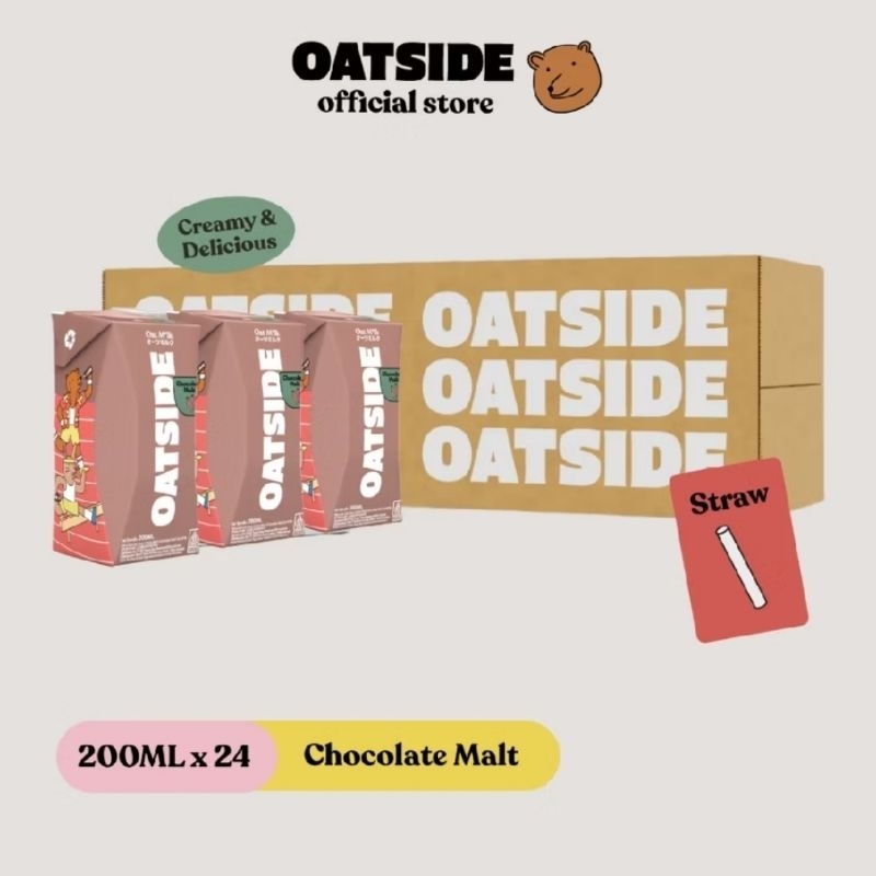 

OATSIDE Mini Straw Oat Milk Chocolate Malt 200ml (24pcs) Kemasan dengan Sedotan | Susu Oat