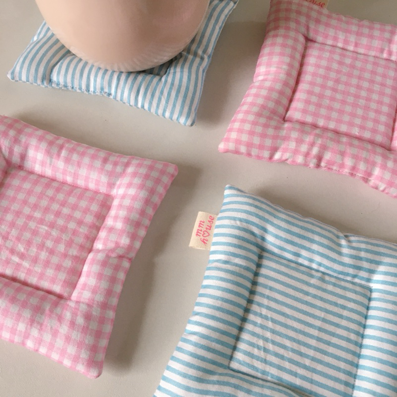 Puffy coaster / tatakan gelas kain gingham aesthetic kotak kotak