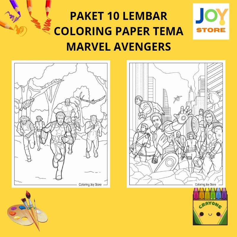 

PAKET 10 Lembar Kertas Gambar Mewarnai Tema Marvel Avengers Ukuran A4 150 gsm - Coloring Paper 028