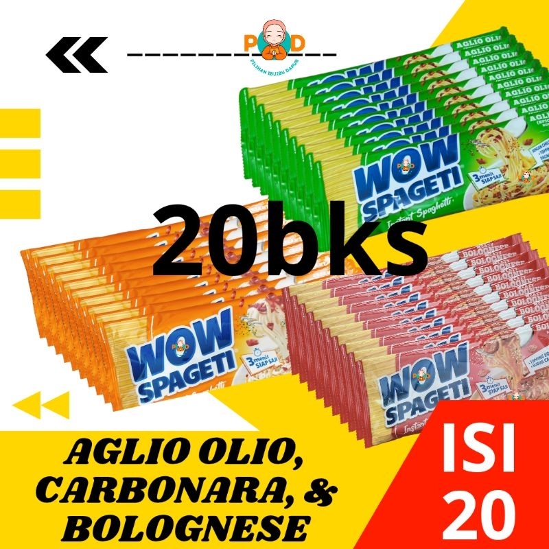 

WOW SPAGETI PAKET 20 AGLIO OLIO CARBONARA BOLOGNESE
