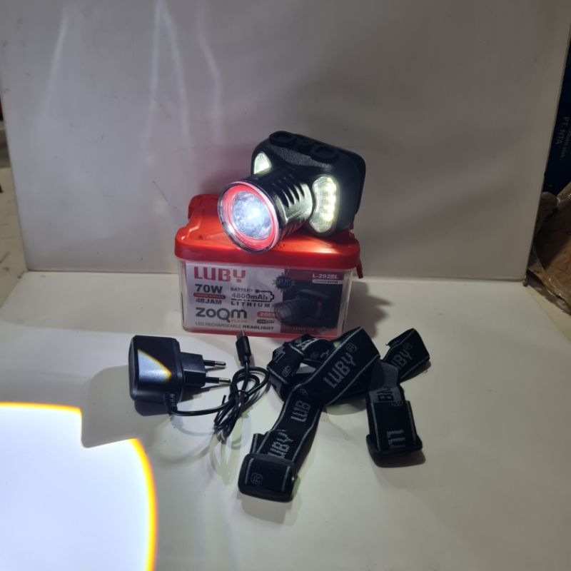 Senter Kepala Zoom Luby 70 watt L-2925L Cahaya Super Terang / Headlamp Premium Berkualitas Luby 70 W