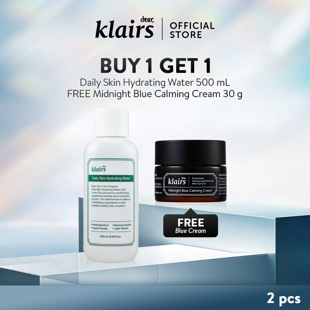 BUY 1 GET 1 - Dear Klairs Daily Skin Hydrating Water 500 mL FREE Midnight Blue Calming Cream 30 g