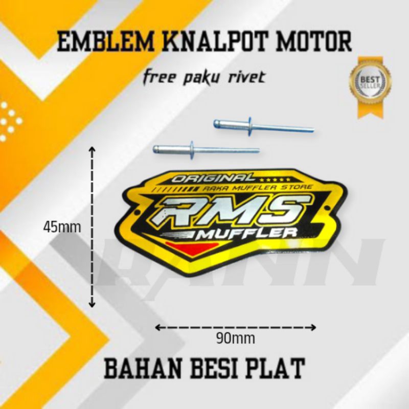 Emblem knalpot Merek RMS MUFFLER Free paku rivet