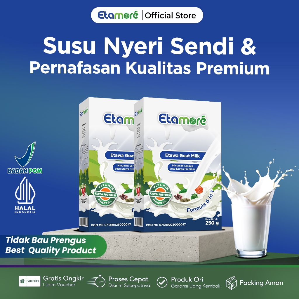 

Etamore Goat Milk Susu Etawa Premium - Susu Nyeri Sendi Mengandung Daun Kelor Salmon Kurma Membantu Mengatasi Asam Urat Rematik dan Nyeri Sendi Sesak Nafas Asma 100% Original Alami Tanpa Efek Samping