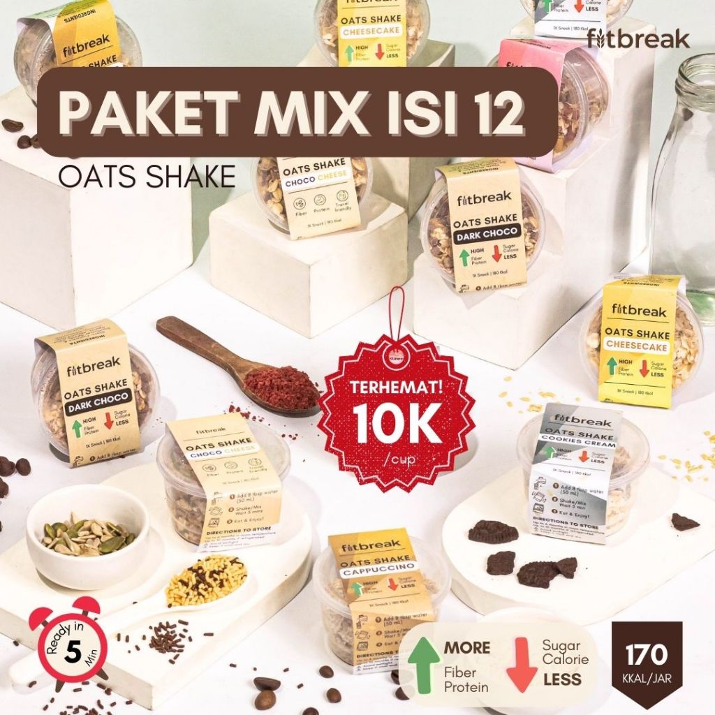 

Paket Mix Rasa 12 Oats Shake Cuma 10 Ribu Overnight Oats/ Snack Sehat/ Oatmeal/ Rendah gula/ Rendah Kalori/ Tinggi Serat/ Sarapan untuk pemula