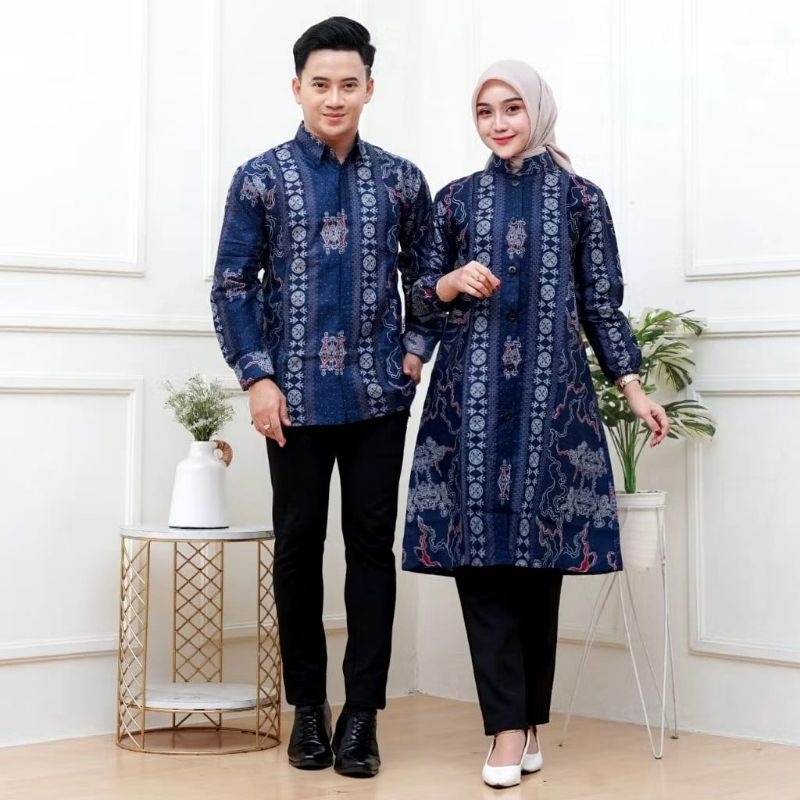 Couple Atasan Kemeja Batik Sragam Kerja Pria Wanita Cowok Cewek Lengan Panjang Ukuran M L Xl Xxl
