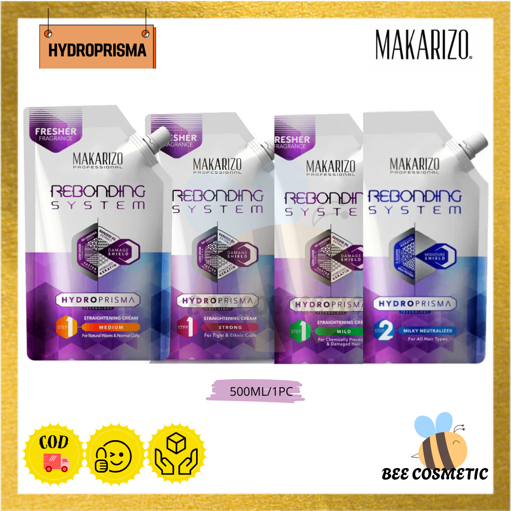 MAKARIZO PAKET Rebonding System Hydroprisma Step1 + Step2 Pouch 500ml Hair Smoothing Keratin Pelurus