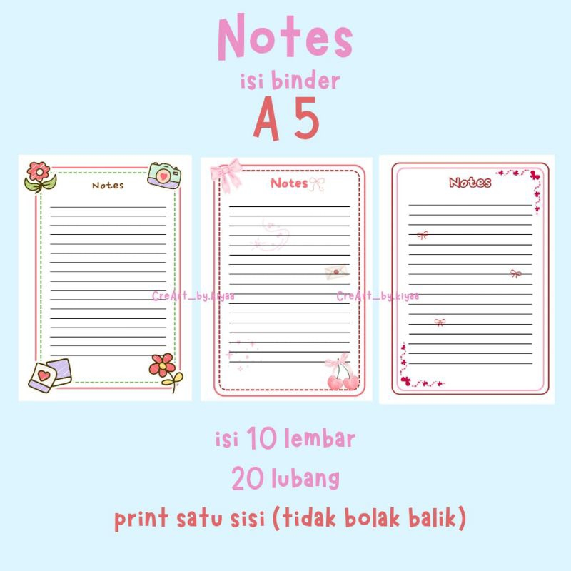 Isi Binder lucu aesthetic | Notes A5  | 20 lubang