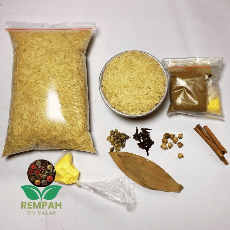 

Paket Lengkap Beras Basmati 1Kg plus Bumbu Kebuli, Briyani, Mandi, Bukhori, Kabsah