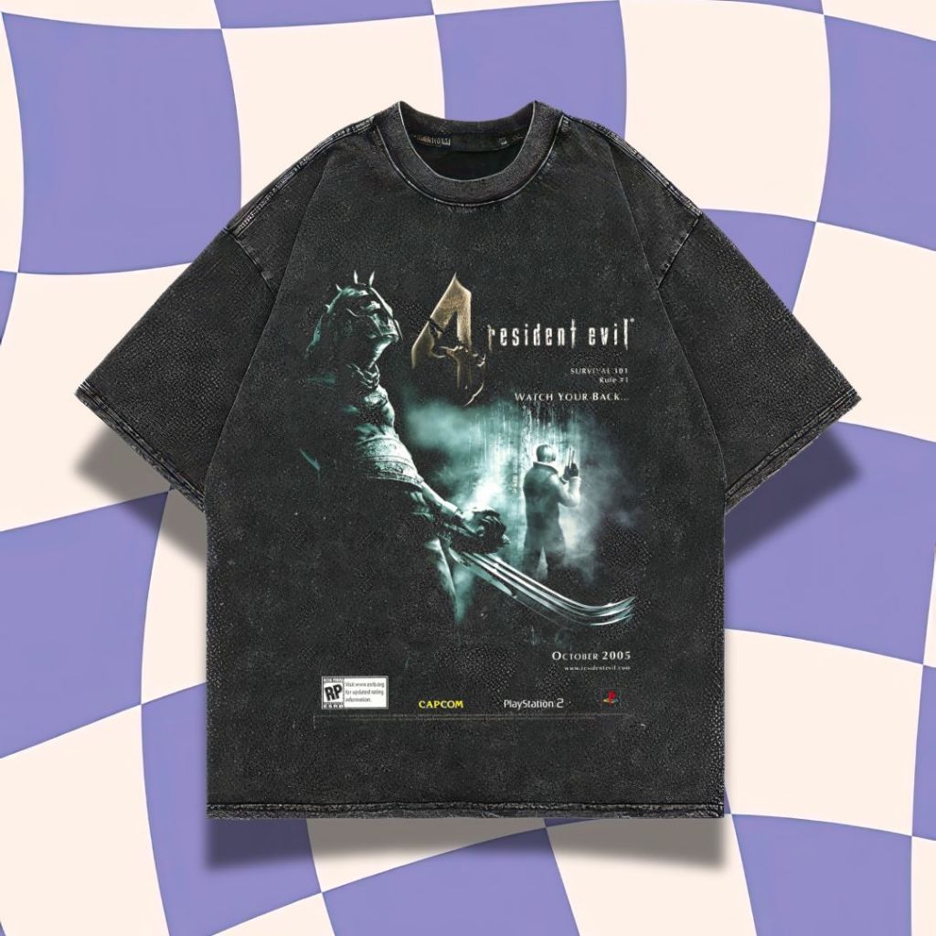 Purple Haze "Resident Evil 4" Oversized T-Shirt | Stone Wash | Kaos Resident Evil 4 | Leon Scott Ken