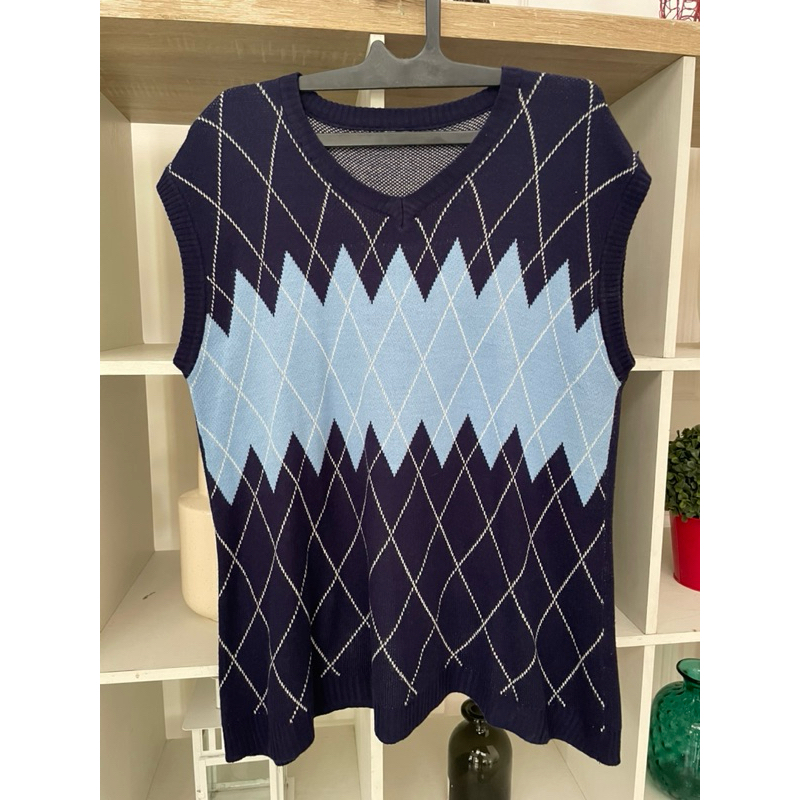 Argyle Knitted Vest Blue (3XL) PRELOVED