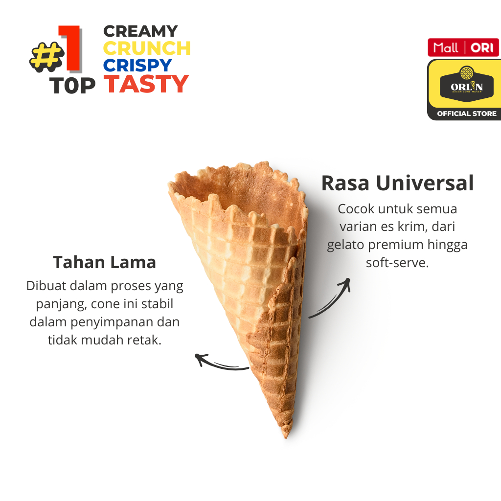 

QH ORLIN Paket Usaha Cone Es krim Waffle Clasic 5,5cmx13cm isi 100pcs Sekali Gigit, Nagih Sampai