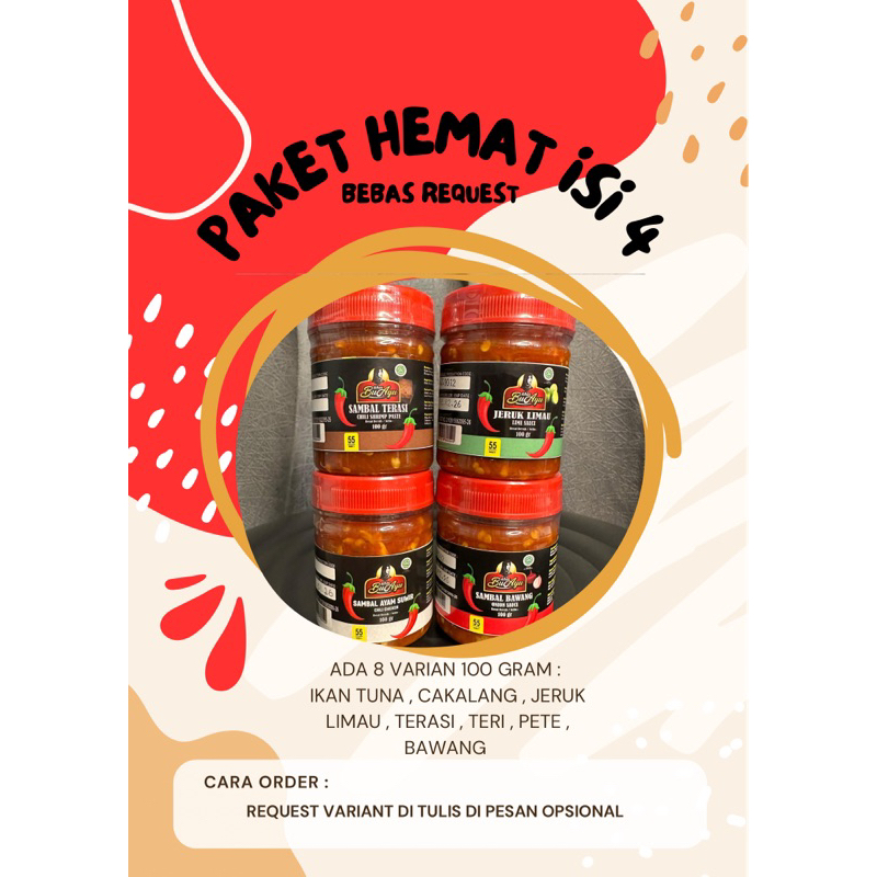 

SAMBAL KHAS BU AYU - PAKET HEMAT DAPAT 4 BOTOL bebas request