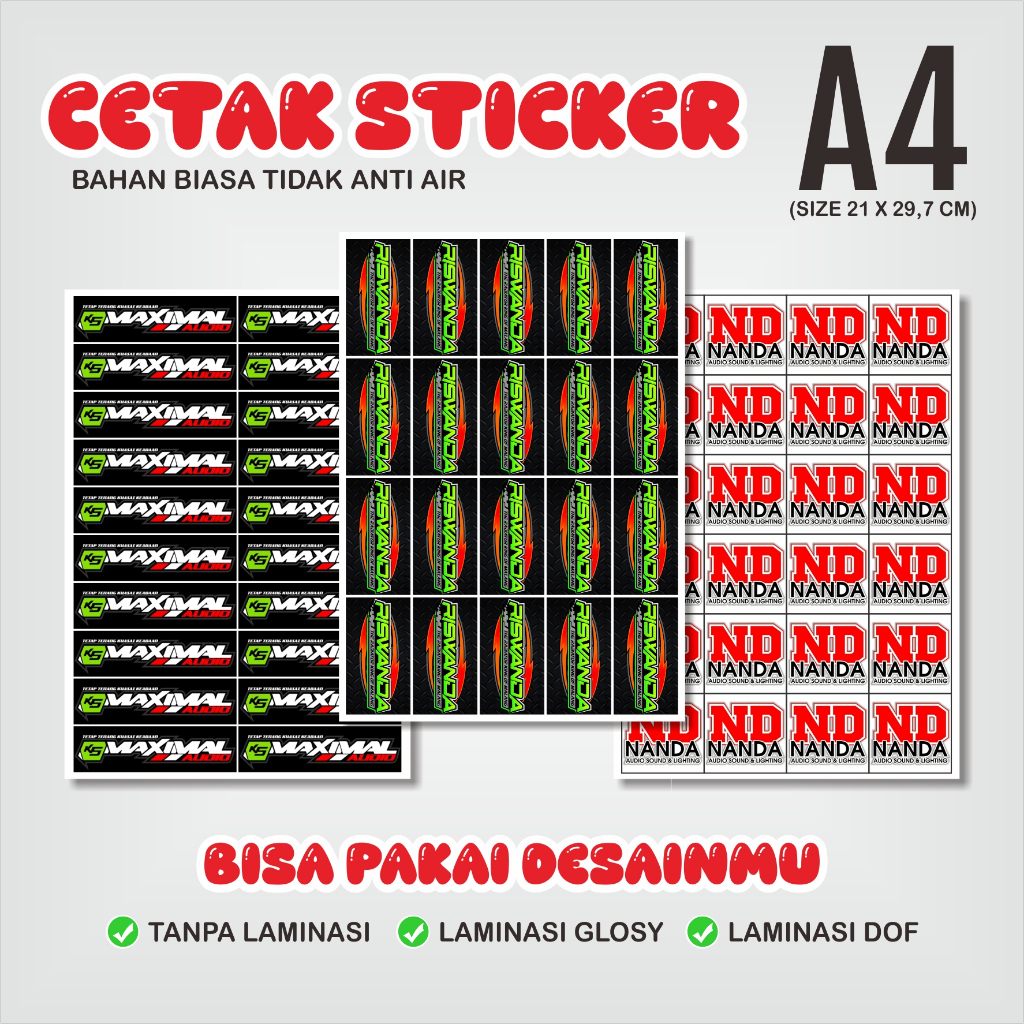 

CETAK STIKER BIASA A4 CUSTOME