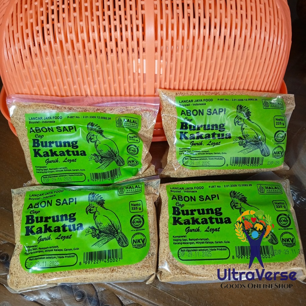 

Abon Sapi Cap Burung Kakatua Boyolali 225 gram Halal Butiran Halus Murah Meriah Abon Cap Kakatua