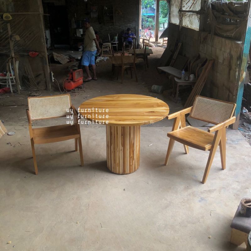 Set Meja Cafe kayu jati, set meja makan minimalis kayu jati, meja cafe kayu jati, meja makan kayu ja