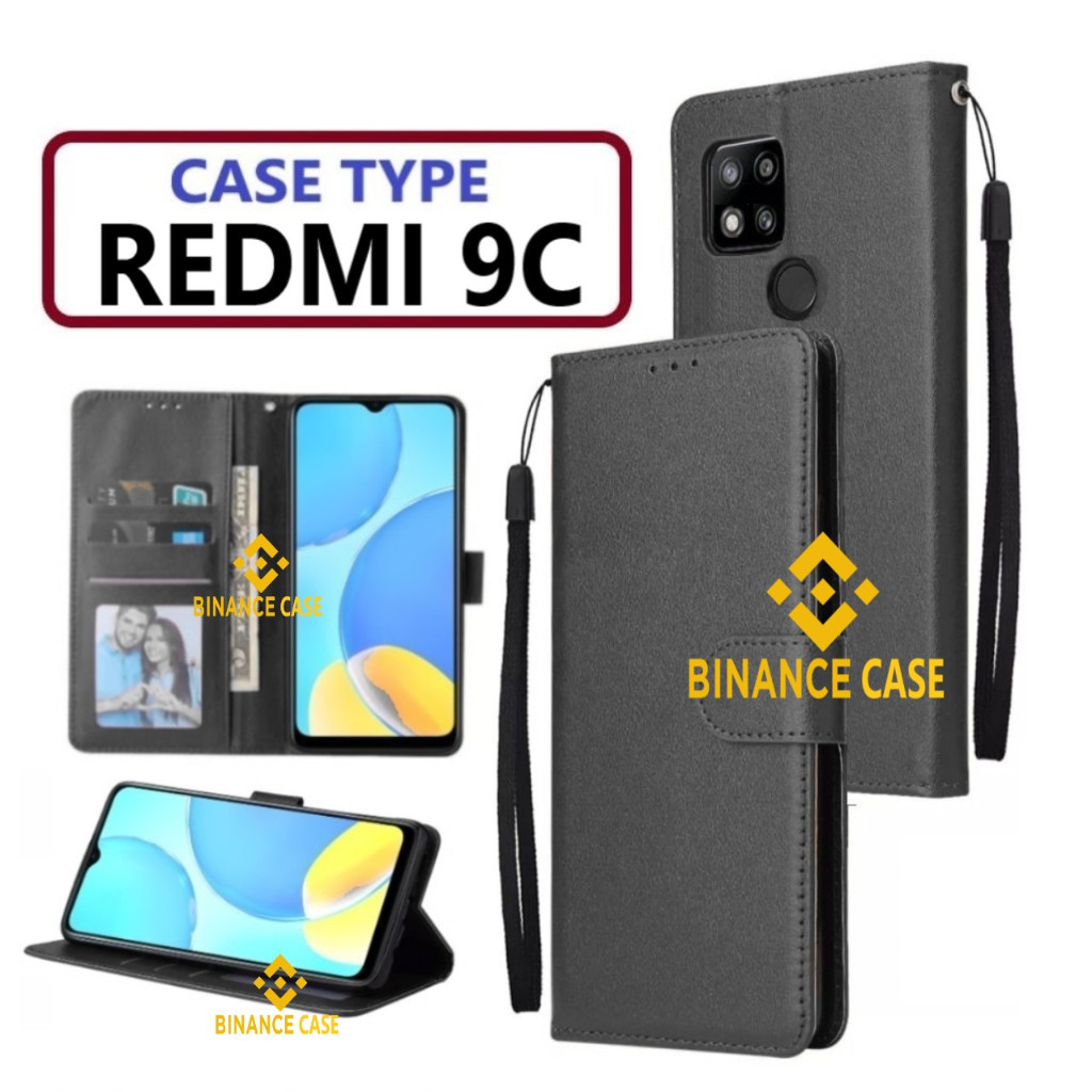 LEATHER FLIP CASE REDMI 9C CASE KULIT FLIP WALLET LEATHER KULIT PREMIUM SARUNG BUKA TUTUP KESING HP 