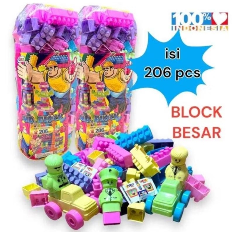 Mainan Brick Balok Bangunan Mr Blocks Isi 206 Pcs