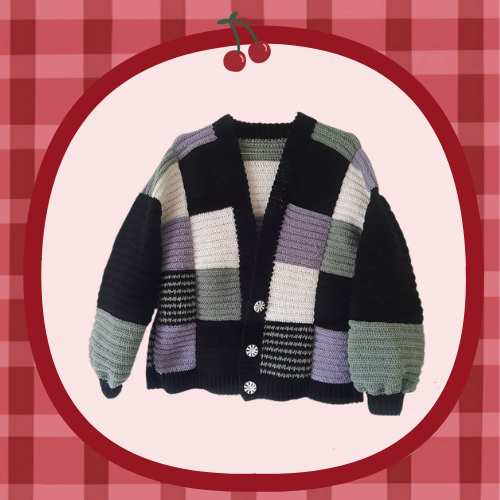CUSTOM CARDIGAN RAJUT CROCHET SQUARE CARDIGAN PATCHWORK HANDMADE (Rajut Kotak Kotak)