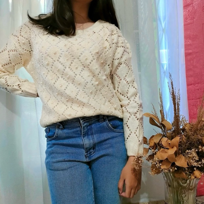 Snidel Sweater Rajut Mutiara Broken White
