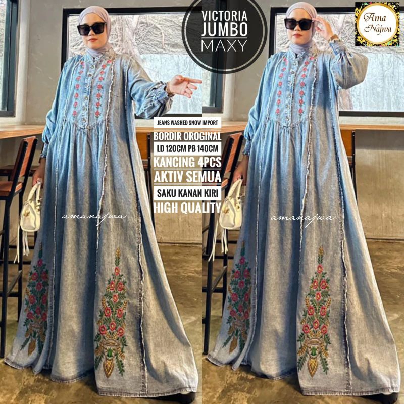 SUPER JUMBO LD 120 DAN LD 140 VICTORIA GAMIS WANITA JEANS BY AMA NAJWA
